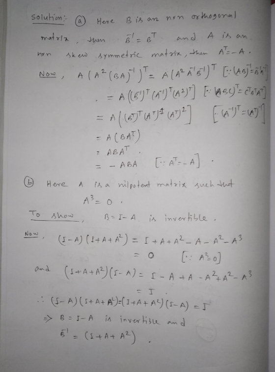 Soluhim 3 is an nrn arthogonan) Here mataiz and A ir an AT-A Sk ed symmetric matrix,han A(A(6A))A(At ha) jah A (EJTA eg- da