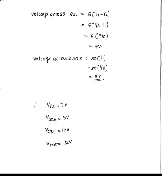 voltage across 61 = 6 (11-12) 6C 6 +1) 6 (T6) 7V voltage across 301 = 30C1) =30(1/6) = 5V , . Vor=70 V 301 - SV V24л = 12V Vi