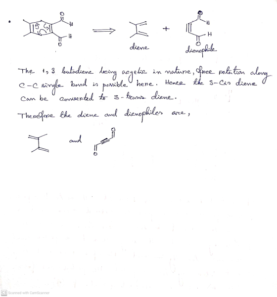 ta + ld H diene dienophile The tn 3 butadiene beeing acyclic in nature, free potention along single bond possible here. Hence