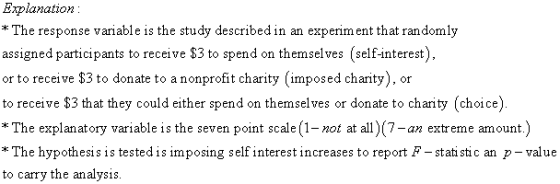 Explanation * The response variable is the study described in an experiment that randomly assigned participants to receive $3