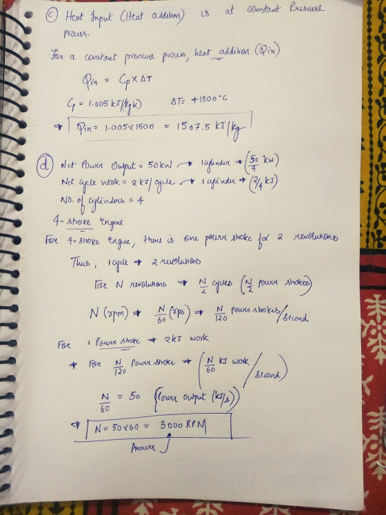 at constant Pressure Heat Input (leat addehon) process, for a constant presure proces heat addition (Qin) Pin = CpXAT (p = 05