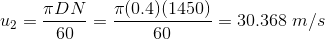 u_2=\frac{\pi D N}{60}=\frac{\pi (0.4)(1450)}{60}=30.368 \ m/s