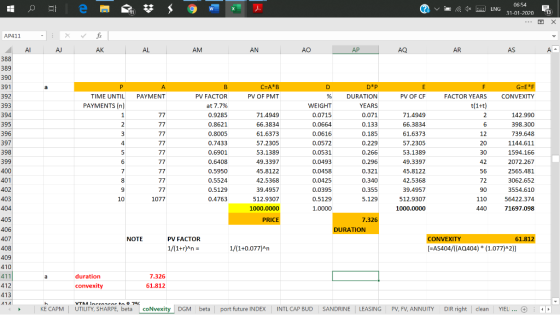 v * = ENG 06:54 31-01-2020 13 AP411 AI AI fix AK AL AM AN AO AP AQ AR AS A 388 C=A*B PV OF PMT GEE*F CONVEXITY PAYMENT PV OF