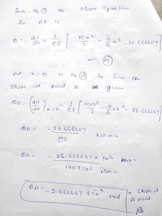 from ego slope equation for АД ist do Jn 1 1 EI 15 m2 N 5 na 2 - 26.666667 put n = in ea (ell to find the slope ot point os g