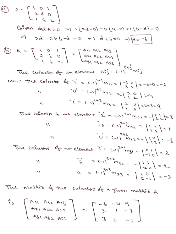 A - Given det a >0 -) \( 2d -o) -o (u-o) +1 (6-d)>D d6-o -d- 2d -06-d -0 au air a1 au azr arg a -3 -a a3z The cofac-tov d an
