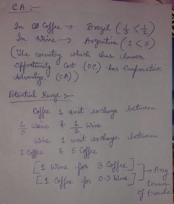 CA :- In co Coffee Brazil ( į < ) In wire Argentina (2<5). (The country which has lower opportunity Cost (oc) has comparative
