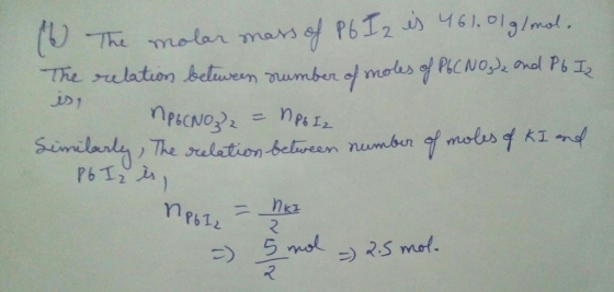 ( The molar mass of P6 I 2 is 461. olg/mol. The relation between sumber of moles of P6C NO3)2 and P6 Iz Песо,, - ПРѕ I, Simil