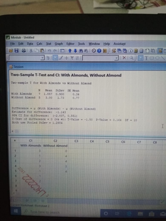Minitab - Untitled File Edit Data BH Calc Stat Graph Editor Tools Window Help Assistant at 03: 30 BOSE 03 + PED I XIQUETOON S