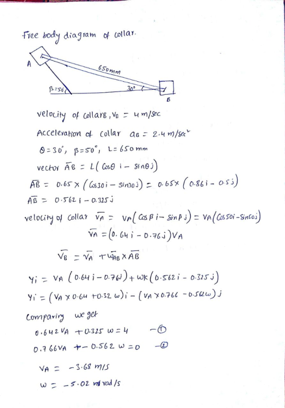 Fiee body diagram o (ollar So Mm 5 velociof llars,a mc Accelevahon at Collar as 2-4 m/sav 0 30 AB 0.562 i-0.325 у ї з (Vax o.