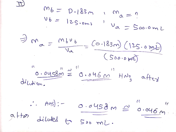 m6= D. 183m ima=? U6 = 125rom Va=500.0m2 7 maambub - Co.183m) (125.0 m2) . (50oiono 0.0458m dilution Ž 0.046 m Hnos after 4
