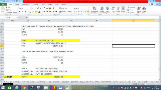 - 2x Σ AutoSum : A Fill 2 Clear Sort & Find & Filter Select Editing Cells DI 249 250 251 254 PV, FV, ANNUITY (Autosaved) - Mi