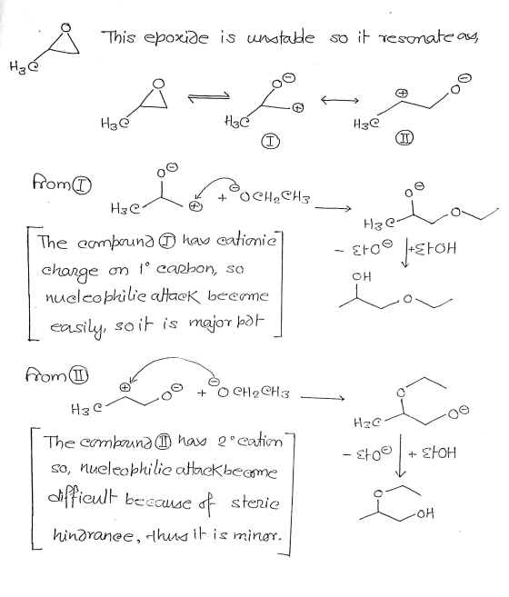 This epoxide is unstable so it resonate ass, so a H₃é Ha é H₃c H3@ I TI from + OCH2CH3 H3 @ H3C Eroo Jeroh OH The compound ha