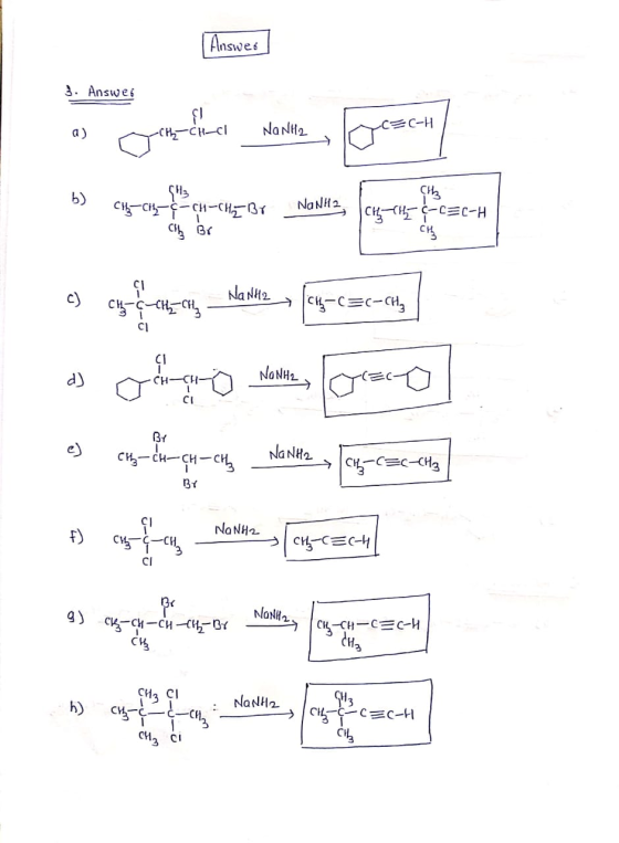| Answer 3. Answes CH-ciI - c=C-H NaNH2 (Hz ༧ བར་ཡ་ཀ་པ་ ༥ ཚཙ, བ་ ཡང༌ ཁས་ SH3 Ci3= -C}A-CH-37 C} Nd = =c=c=H | ། C3 CH by-2=3-