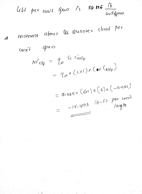lift per unit gaan is 53. 126_16 initspan about the quarter chord per की momena assit span micla Sc conly q Exx (CX 1 ) x Cox
