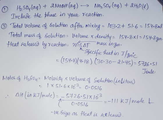H₂SO4 (aq) + 2NaOH(aq) → Na₂SO4 (aq) + 2 H₂O16) Include the phase in your reaction. © Total Volume of Solution affer mixing =