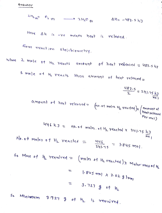 eacts ameunt f heat releed 483. k when 2 mole tt 483.5-24).1SkJ no) no.ot meles H tneunt *f Heat veleased amount ef het eleel