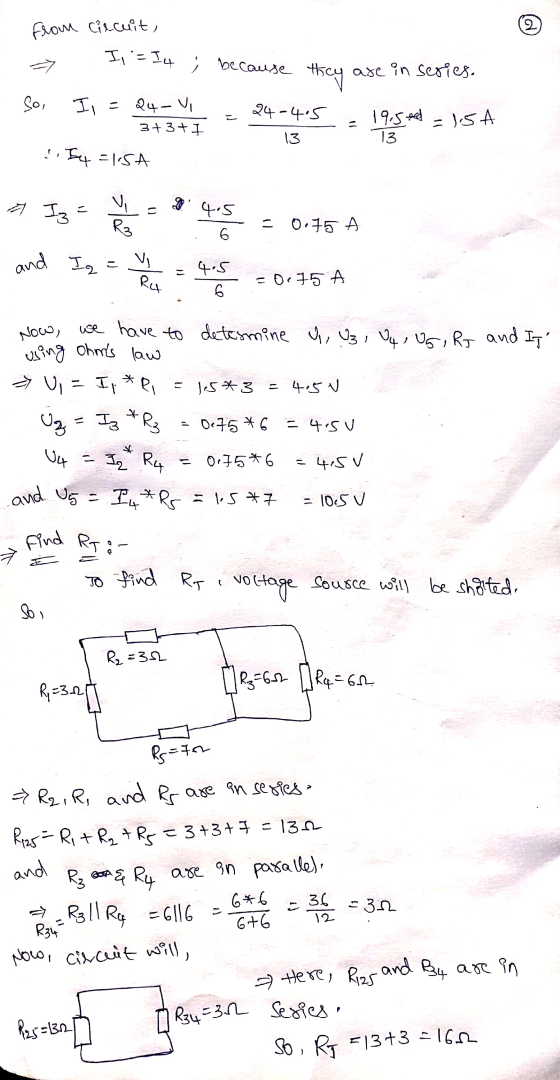 2 I, = I4 ; because they 24-4.5 3+3+1 = 1.5A 13 13 I4 =15A 7 Iz 24.5 = 6 and - = 4.5 R4 6 ,مملح * UI * U4 Ry 1 R34=302 Serie