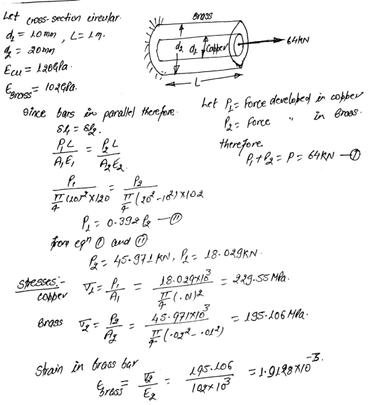 Brass 4 641N in bross. Pe Let Cross- Section circular de = lomm L=1m. Az = 20mm de di capper o Ecu = 220gla Egrossi ,= 1026RA