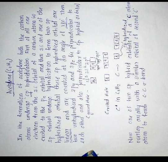 Acetylene (Cz Hz) In the formation of acetylene both the carbon atoms undergo op hybriditation First of all one electron from