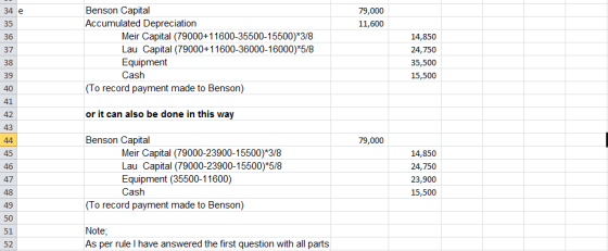 79,000 11,600 Benson Capital Accumulated Depreciation Meir Capital (79000+1 1600-35500-15500)*3/8 Lau Capital (79000+11600-36