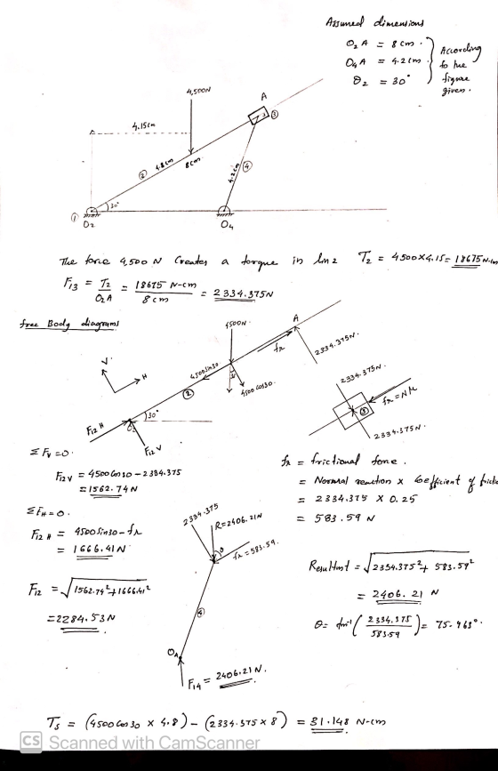 Assuned dimensions On A = 8cm OLA = 4.20m According figure to the O2 = 30° 4,500N given. A 4.15cm 4.8 cm 8cm 2 4.2 cm o 02 On