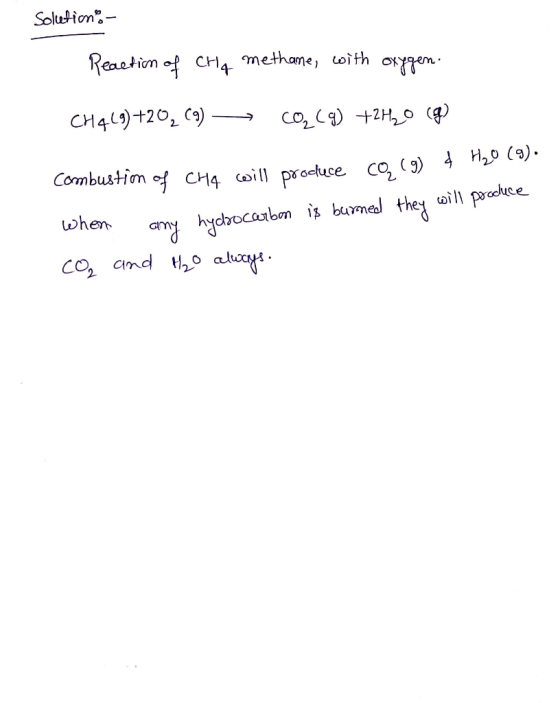 Soletion.- Reaction of cry methane, with oxygen. CH4(9)+20, (9) — CO2(g) +2H20 (g) 0 (9) combustion of CH4 will produce cą (g