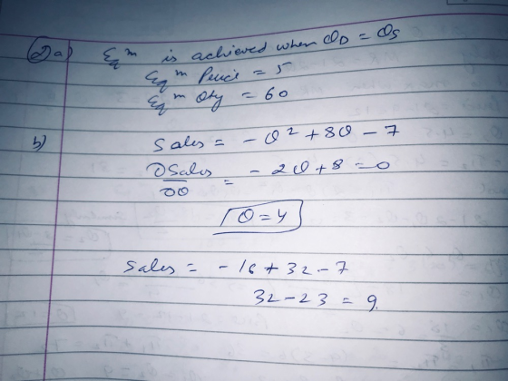 os Dal Em m is achieved when els em Peuce -5 Egmoty = 60 7 n o Sales = osales so – 02 +80 - - all +8 o sales = 16+ 32-7 32-23