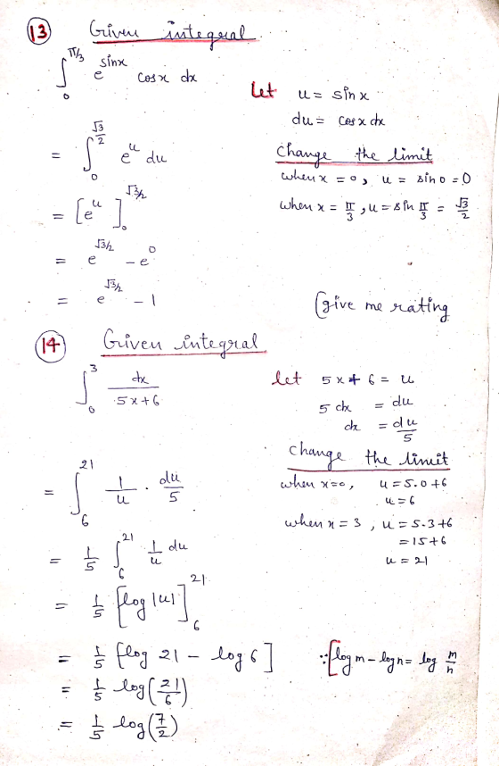 13 Given integral sinx cosa dx . Let us sinx du = cosa che Change the limit whenx = , U = sino = 0 when x = 17 gu = 8 in I =