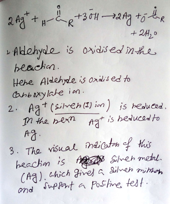 +3 0H-2 to 263+ R. +2H,0 Alehyole is osidis edlMhe beachan Here Aldehyle is oxidised to ahb ixylate in AaT (siheh(I) ion) is