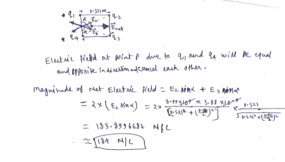 qi 0-521m. 2 z Enet 인나 q3 Electric field at point p due to q, and qq will be equal and opposite in direction and canced each
