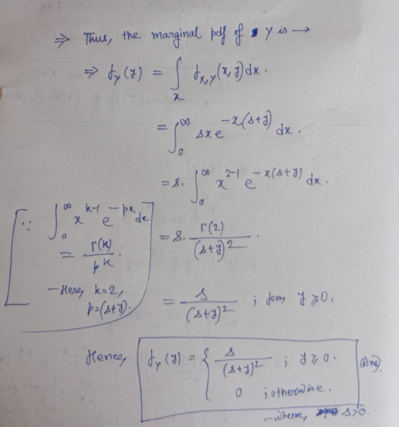 → Thus, the marginal pdf of sy is → > 67(4) = S by (3, 3)dx 2 -x(s) dx. Size Pata de -8. dx. xe xestal 00 ky - px, e (2) r(K)
