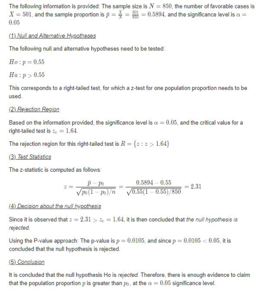 850, the number of favorable cases is 0.5894, and the significance level is a= The following information is provided: The sam