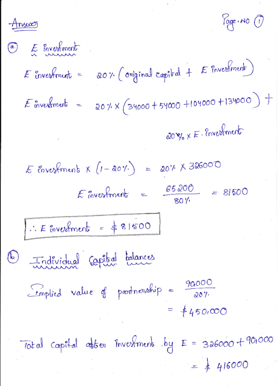 -Answes E hvefment E invesfmut aoy(onginal capita+ E ivefment Envekmurt 20 X34000+ 5y00 +104000 +134000 .oveshment E fovesfme