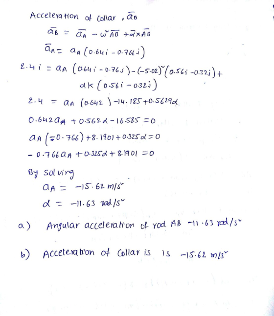 Acceleya non 여 Collar , aB 2.4 8y sol virg d 1163 ad/s a) Anjular acceteva hon of yod AB 163 ads ) Accetea hon ot Collay is s