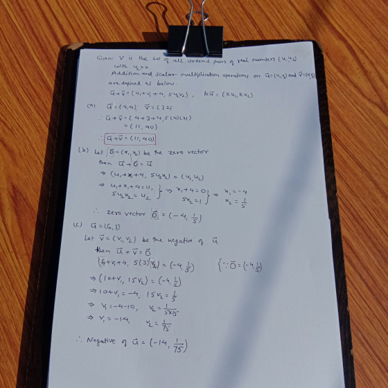 Given: v is the set of all ordered pairs of real numbers. with yo. Addition and scalar multiplication operations on u = (4, 4