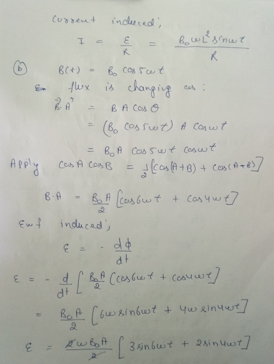 CUsreut indered, I R Brt) B cos Swt langing Cas 2A BA Cos O (b COs fot) A Coswt Bo A Cos Swt Coswt Ces A CosB Casf+8) + Cos(A