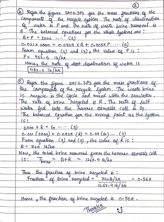 figure SAT 6:323 e Refere the figure SAT 6.3P3 for the mass fractions of the componente the secycle system. The gate of desal