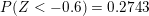 \small P(Z< -0.6)=0.2743