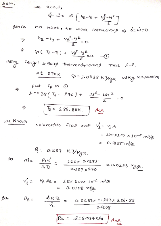 6oin Knou, coe - h2-hi heat o no interachong w-O. Cp T2 -Ta + O cengel Pable A-2. Bolep Thermodynumic At 270 K Cp 1.o 38 KgK