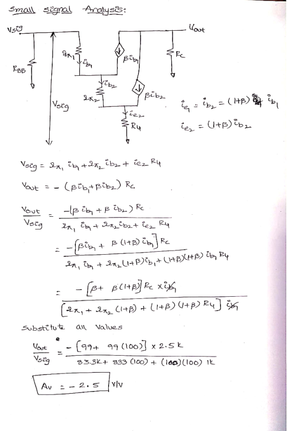 Small signal Aratyss Vsig pibs Vecg ier ZRu sig= 2, ia +2x, ib2, + iez R4 ast + Vout L+B) G+p) R4 2Ct Volues au Substi tu t (