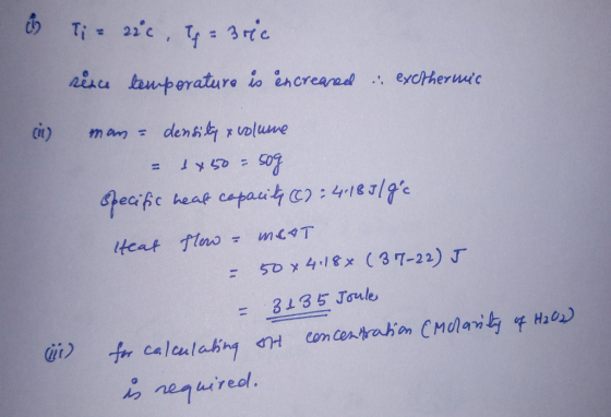 % Ti = 22c. If=3ric rence temperature is éncreared . exctherwis (ii) man- density & volume 1 - 1450 = 50g Specific heat capac