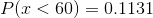 P(x < 60) = 0.1131