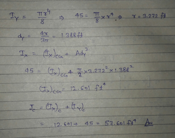 7 = 3. Iy = 45= XX, -3912 # de 1.38844 Ix= Exeat Ady? _45= (IxJc6+ IX3.2122x 1.388 INGG: 12.601 ft Je = (2x) + Gada = 12.601