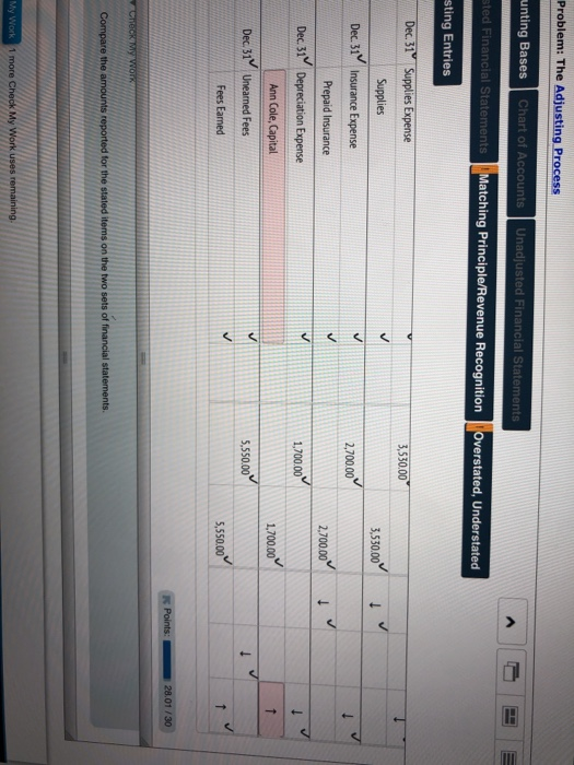 Problem: The Adjusting Process unting Bases Chart of Accounts Unadjusted Financial Statements sted Financial Statements Match