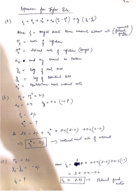 Andre Expression for Taylor Rule (a) i = 7e + us to content) +g (2-3) here if = target shout town nomine interest rate (feder