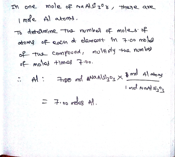mole o NaAl S3 30 %, thae ae TM one Imae Al atoms To detomme tus numba of moles of odomg af eOCM d elamamt in 00 mae mutiply