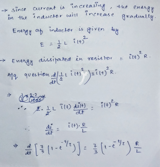 → since current is increasing, in the inductor will increasing the energy increase gradually. inductor is given by Energy af