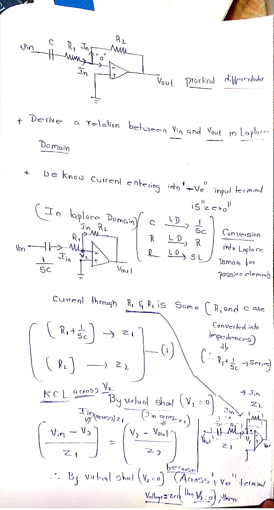 www. c Ro Intro vinthumny IP R2 Voul practical director * Derive a relation between Vin and Vout in Laplace Domain * De know