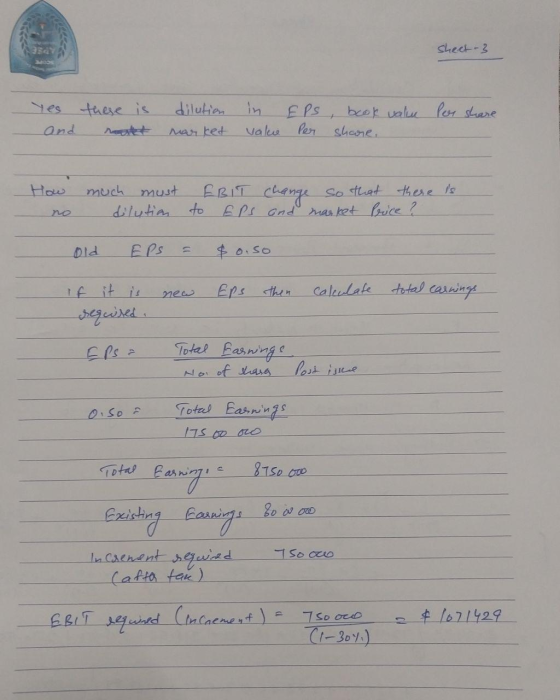 Sheet-3 Yes and there is raakt dilution market in value EPS per book valu shoose. Per share How no much must dilution to EBIT