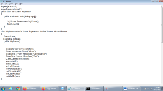 M - Notepad Eile Edit Format View Help import java.awt.*; import java.awt.event.*; public class M extends MyFrame { public st